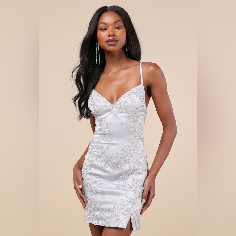 Elegant Silver Sequin Floral Dress